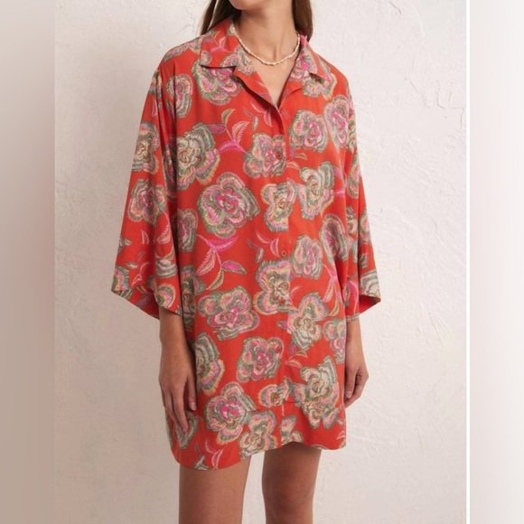 Z Supply Camden Tango Floral Mini Button Front Dress Beach Resort L - Picture 1 of 7